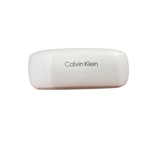 Calvin Klein eye glass glasses case white black flocked lining hinged hard case